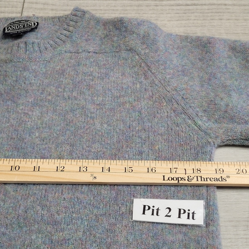 🐑Vintage Lands End Sweater Men M Blue Gray Shetland Wool Crewneck Made England - Picture 10 of 11